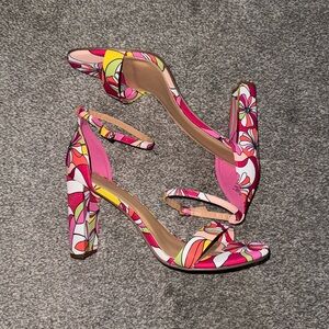 Pink Floral Heeled Sandals - Size 12